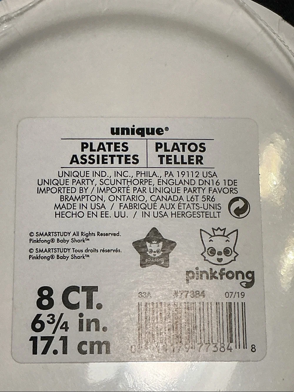 NWT Baby Shark Disposable Party Plates - Blue/Yellow - Set of 2 (16 count)